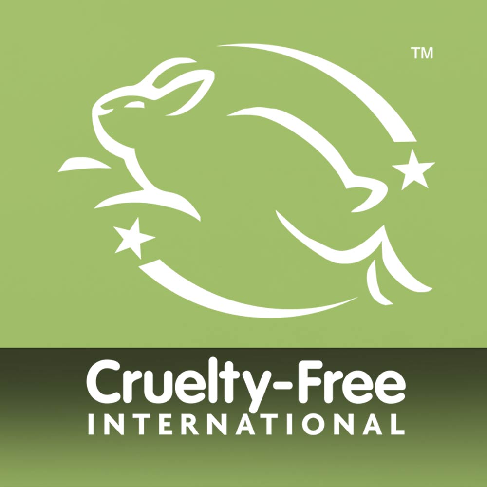 A white leaping rabbit outline with stars on a green background sits above bold Cruelty-Free International text—perfect for mens brands like Travel Original Face Wash made with natural ingredients.