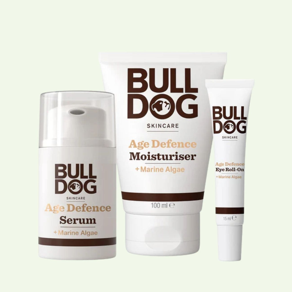 Upgrade your skincare with the Age Defence Skincare Routine Bundle: serum in a pump, moisturiser in a tube, and eye roll-on—all enriched with Marine Algae and antioxidants for healthier-looking skin.